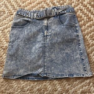 refuge Light Blue Acid-Wash Denim Mini Skirt with Self Belt